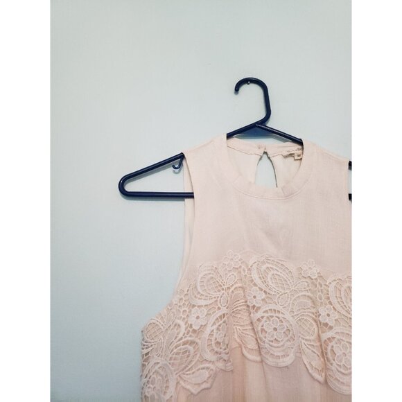 Rebellion Again Womens M Tank Mini Dress Sleeveless Cream Floral Lace Gauzy Boho - Picture 3 of 6